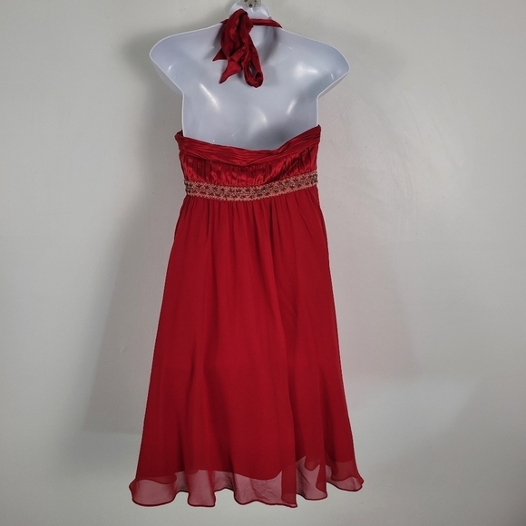 Adrianna Papell Scarlett Red Beaded Waist Pleated Bust Cocktail Dress - Picture 8 of 13